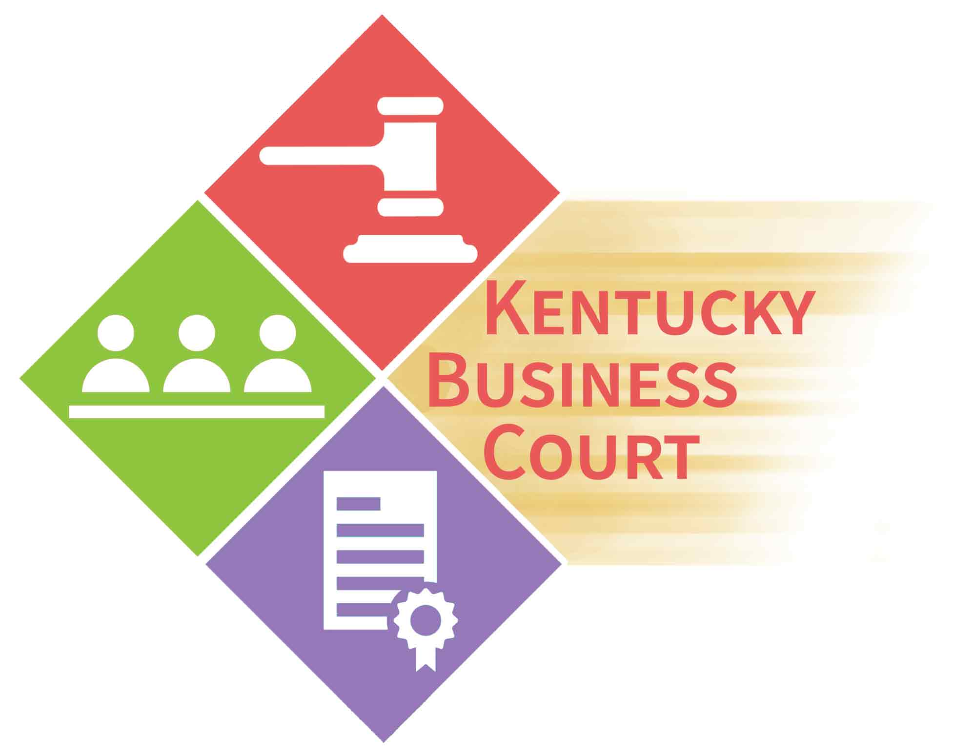 Kentucky Business Court logo displays three different color diamonds outlining keystones of the courts projects.  